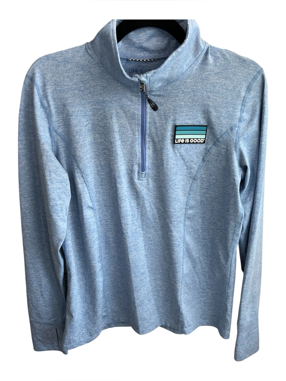 Life Is Good 1/4 Zip Pullover Heathered Blue Stretch Athletic Size Medium